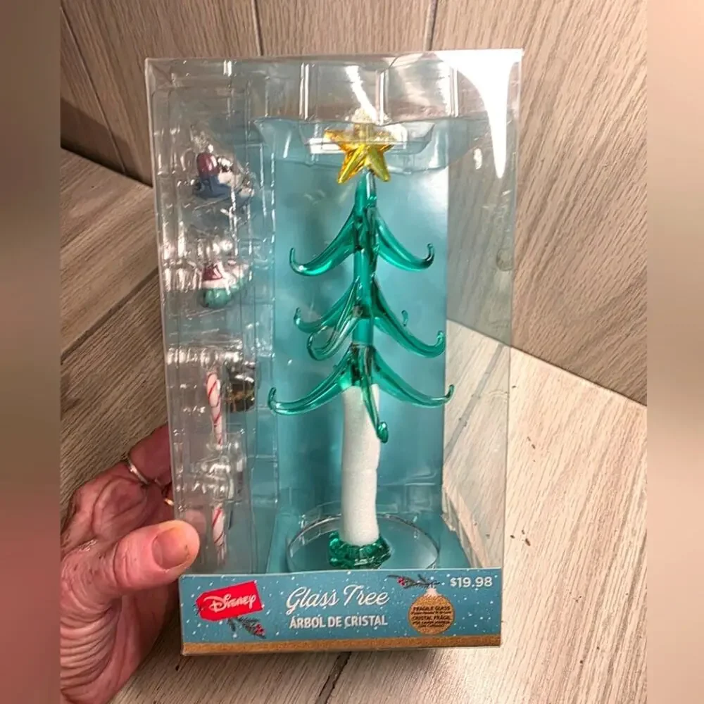 Disney Lelo And Stitch Glass Christmas Tree Light Up Table Top Holiday Decor
